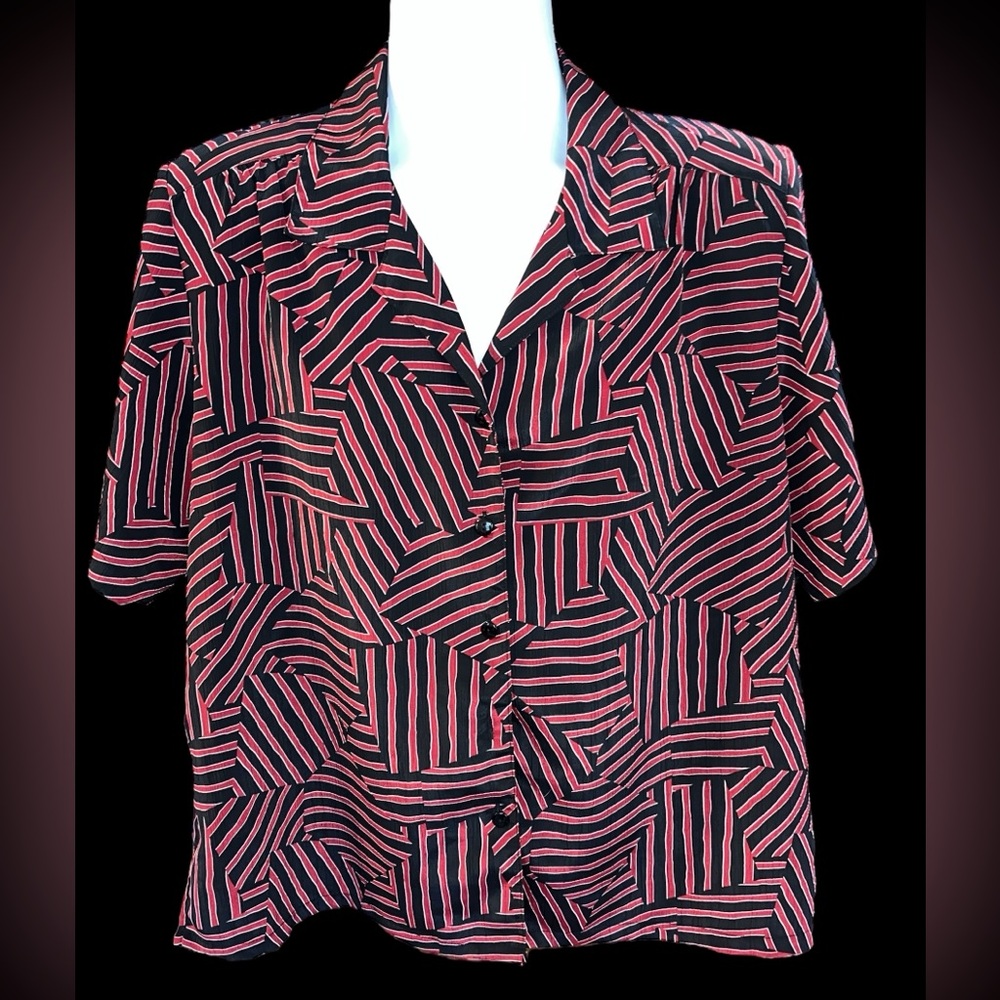 Vintage Donkenny Petite Red and Black Striped Top